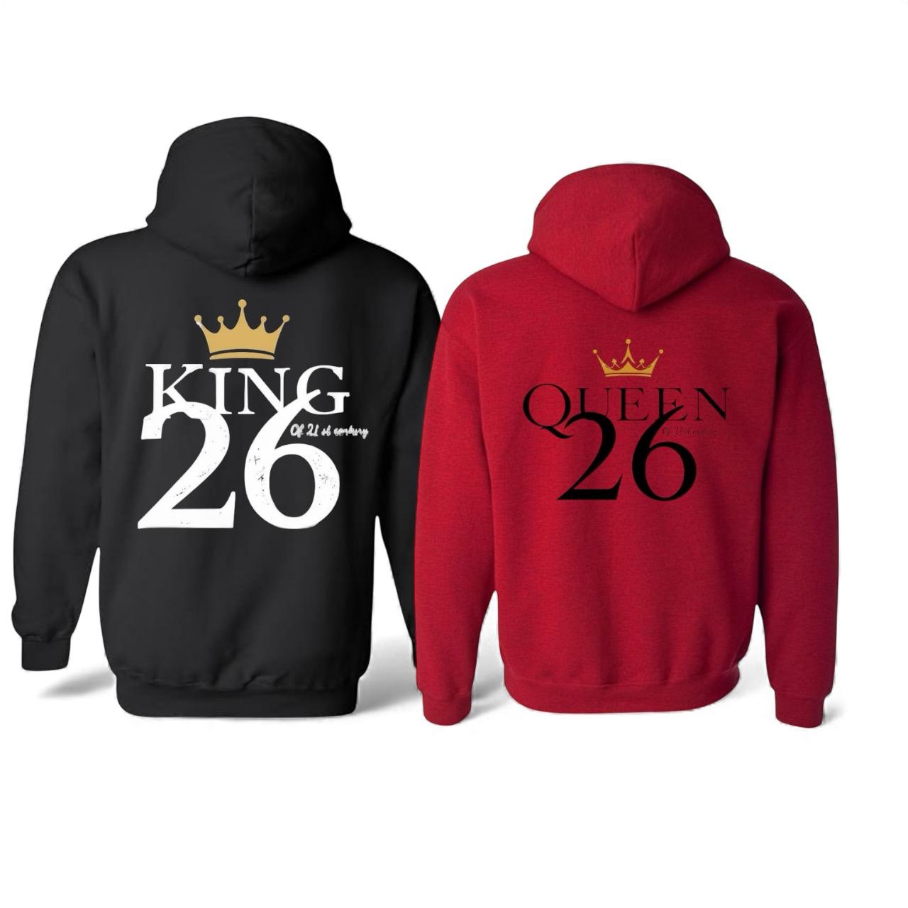 ing & Queen 2026 Matching Hoodies Set – Front & Back Print (21st Century Edition)
